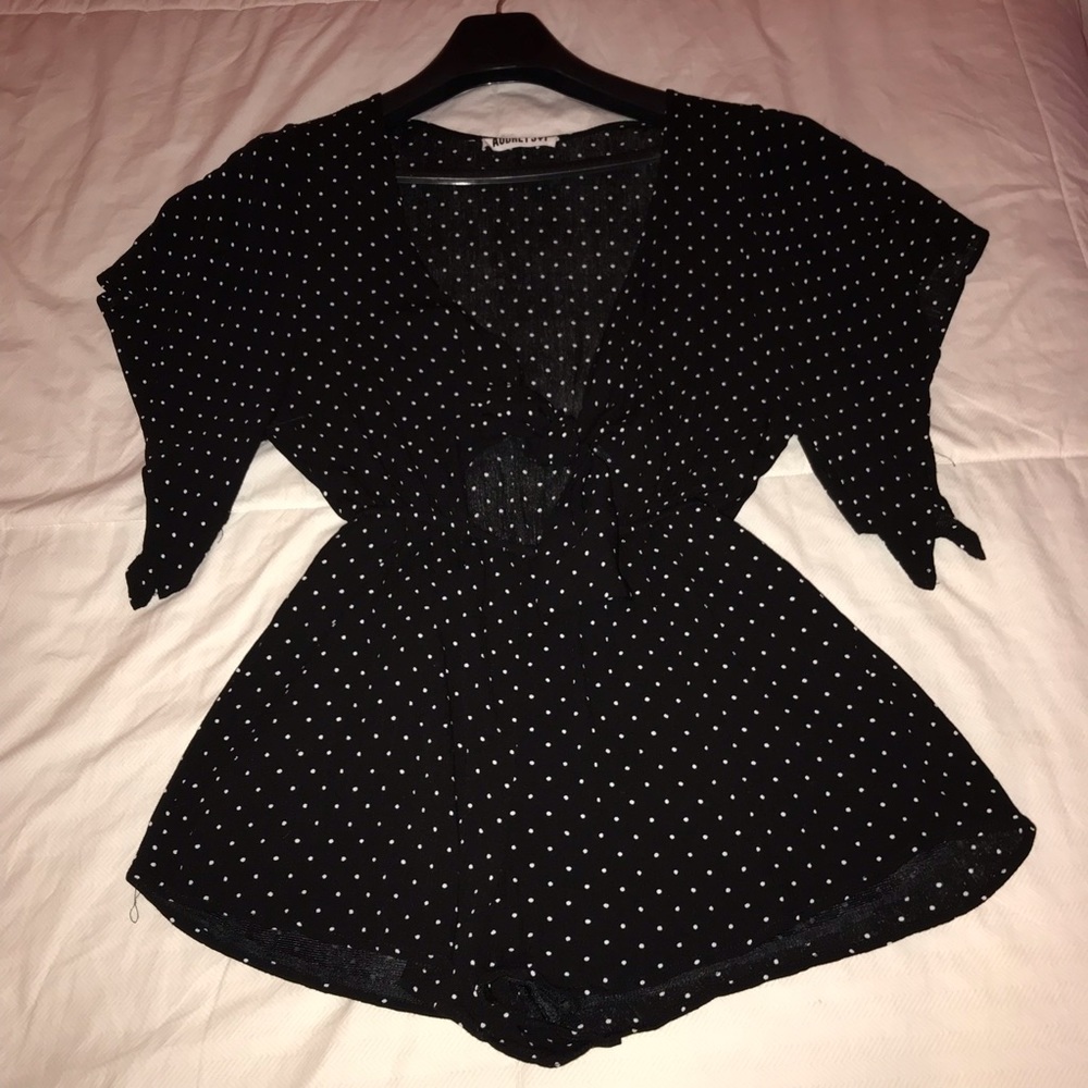 Boutique Polka Dot Romper with Front Tie